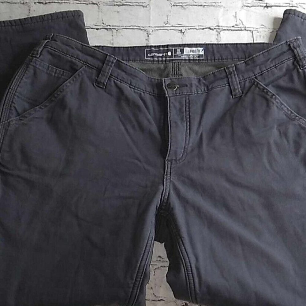 Carhartt Pants Women Size 16S Short Gray Fleece Lined Loose FIT EUC